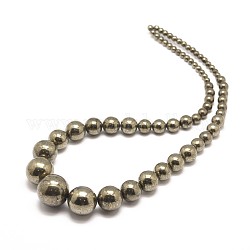 Round Natural Pyrite Graduated Beads Strands, 4~18mm, Hole: 1~2mm, about 66pcs/strand, 17.3inch