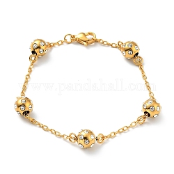Bracelet de perles rondes en strass cristal avec placage sous vide 304 chaînes en acier inoxydable pour femmes, or, 7-1/4 pouce (18.5 cm)