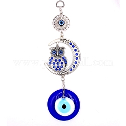 Türkisblauer böser blick hängende anhängerdekoration, Türkische Perlenanhänger, Strass-Mond-Eulen-Anhänger, für Heimtextilien, Antik Silber Farbe, 255 mm