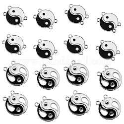 10 juego de conectores de eslabones de aleación esmaltada y 15 juegos de colgantes divididos, sin plomo y cadmio, chisme / yin yang, blanco y negro, Platino, 2 estilo