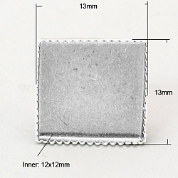 真鍮のスタッドのピアスのセッティング  銀  13x13mm  トレイ：12x12mm  ピン：0.6 mm厚