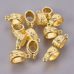 Bügel aus Legierungsrohr im tibetischen Stil, Schleifenbügel, Perlen der Patsche, Bleifrei und cadmium frei, golden, ca. 14 mm lang, 7.5 mm breit, 9 mm dick, Bohrung: 1.5 mm