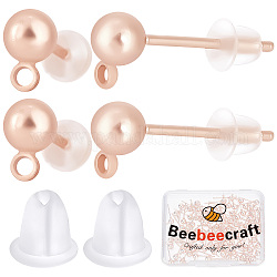 Beebeecraft 1 boîte de 100 pièces de boucles d'oreilles à tige en acier inoxydable or rose avec boucle et 100 poussoirs d'oreilles en plastique pour la fabrication de bijoux pour femmes
