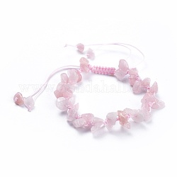 Verstellbare natürliche Rosenquarz Chip Perlen geflochtene Perlen Armbänder, mit Nylonfaden, 1-7/8 Zoll (4.8 cm)