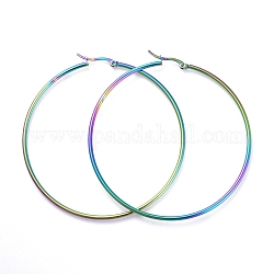 304 orecchini a cerchio grande in acciaio inossidabile, orecchini ipoallergenici, Forma anello, colore arcobaleno, 12 gauge, 69~70x2mm, ago :0.7x1mm