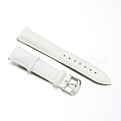 Leather Watch Bands, with Stainless Steel Clasps, White, 87x20x2mm, 125x18x2mm