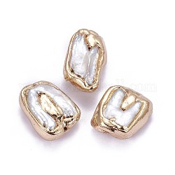 Perlas naturales perlas keshi perlas barrocas, perla cultivada de agua dulce, borde dorado plateado, pepitas, blanco, 23~35x15~20x10~13mm, agujero: 0.8~1 mm