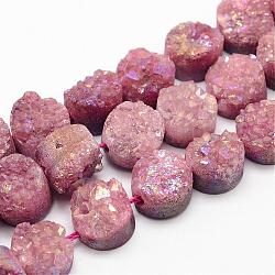 Гальванические натуральный druzy нити кристалл кварца шарик, плоско-круглые, окрашенные, розовые, 7~12x5~10 мм, отверстие : 1.5 мм, около 16 шт / нитка, 7.8 дюйм