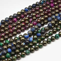 Electroplate Gemstone Natural Pyrite Round Beads Strands, Dyed, Mixed Color, 8mm, Hole: 1mm, about 50pcs/strand, 15.74 inch