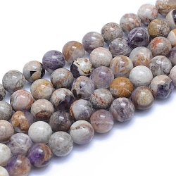 Brins de perles d'améthyste à chevrons naturels, ronde, 8~8.5mm, Trou: 0.8mm, Environ 50 pcs/chapelet, 15.55 pouce (39.5 cm)