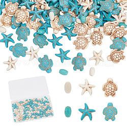 arricraft about 218 Pcs Ocean Sea Theme Turquoise Beads, 3 Styles 2 Colors Assorted Turtle & Starfish & Oval Beads Dyed Sea Ocean Animal Stone Strand Beads Charms for Earrings Necklace Making