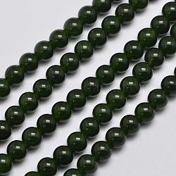 Hebras de abalorios jade naturales & teñidas de malasia, la imitación de jade de Taiwán, redondo, verde oliva oscuro, 6mm, agujero: 0.8 mm, aproximamente 64 pcs / cadena, 15 pulgada