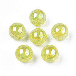 Transparent perles acryliques de placage, ronde, jaune vert, 19x19mm, Trou: 2.5mm, environ 113 pcs/500 g
