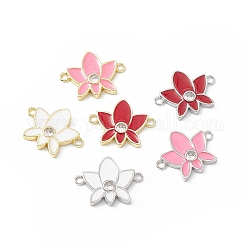 Rack Plating Brass Pave Clear Cubic Zirconia Connector Charms, Lotus Flower Links, with Enamel, Long-Lasting Plated, Lead Free & Cadmium Free, Platinum & Golden, Mixed Color, 21x16x2.5mm, Hole: 1.8mm