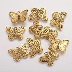 Tibetan Style Alloy Pendants, Cadmium Free & Nickel Free & Lead Free, Butterfly, Antique Golden, 17x25x3mm, Hole: 2mm