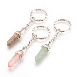 Natural & Synthetic Mixed Stone Pointed Keychain, with Iron Findings, Bullet, 87mm, Ring: 24x2.5mm, Pendant: 37x12x10mm