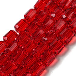 Filo di perline in vetro, sfaccettato barile, rosso, 7x6mm, Foro: 1 mm, circa 78~79pcs/filo, 21.26~21.46 pollice (54~54.5 cm)