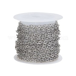 304 Stainless Steel Textured Cable Chains, Soldered, with Spool, Knurling, Stainless Steel Color, 3.5x2.5x0.4mm, 5m/roll