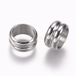 304 Stainless Steel Beads, Grooved Beads, Column, Large Hole Beads, Stainless Steel Color, 11.5x6mm, Hole: 9mm