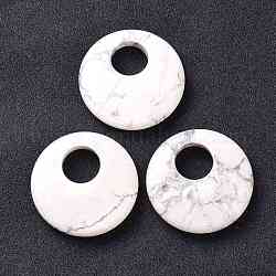 Natural Howlite Pendants, Flat Round, 40~41x8~9mm, Hole: 12~15mm
