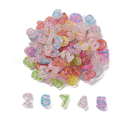 Transparent Frosted Acrylic Beads, with Enamel, Number, Mixed Color, 24~26x17~22x9~11mm, Hole: 2.5mm