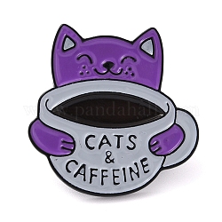 漫画の猫のエナメルピン  猫とカフェインという言葉で  バックパックの服用の黒の合金バッジ  暗紫色  30x30x1.8mm
