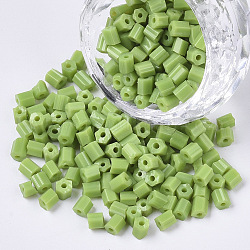 6/0 de dos abalorios de la semilla de cristal tallado, hexágono, colores opacos, verde lima, 3.5~5x3.5~4mm, agujero: 1 mm, aproximamente 4500 unidades / bolsa