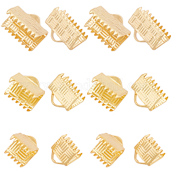 Beebeecraft 60Pcs 3 Size Long-Lasting Plated Brass Ribbon Ends, Rectangle, Golden, 7x6~10mm, Hole: 1x2.5mm, 20Pcs/size