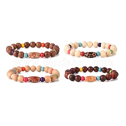 Holzperlen-Armband-Sets, Synthetische türkisfarbene (gefärbte) Perlen-Stretch-Armbänder für Damen, Mischfarbe, Innendurchmesser: 2-1/8 Zoll (5.4 cm), 4 Stück / Set