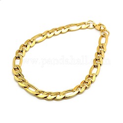 Trendy 304 Stainless Steel Figaro Chain Bracelets, with Lobster Claw Clasps, Faceted, Golden, 8-5/8 inch(220mm), 7mm