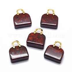 Natürliche rote Jaspis Messing Anhänger, golden, Tasche, 27~29x24~26x9~13 mm, Bohrung: 6 mm