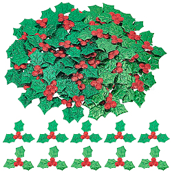 Gorgecraft 2 sacs 2 accessoires d'ornement en tissu de style, feuille de gui / houx, pour la décoration de Noël, verte, 30x35~38x1mm, 100 pcs /sachet , 1 sac / style
