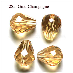Imitation Austrian Crystal Beads, Grade AAA, Faceted, Drop, Gold, 8x10mm, Hole: 0.9~1mm