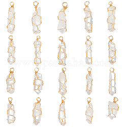 FINGERINSPIRE 20 Pcs Natural Quartz Crystal Pendant Gold Plated Wire Wrapped Quartz Clear Crystal Gemstone Pendant without Chain Healing Stones Pendant for Necklaces Earrings Jewelry Making