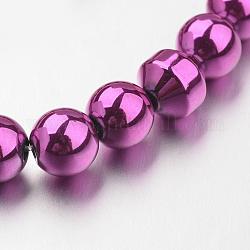 Non-magnetic Synthetic Hematite Bead Strands, Spray Painted, Round, Magenta, 6mm, Hole: 1mm, about 72pcs/strand, 15.7 inch