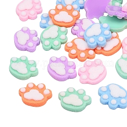 Cabujones de resina opaca de espalda plana accesorios, Para la fabricación de joyas de resina, forma de impresión de pata de gato, color mezclado, 17x22mm, 5 colores, 10 piezas / color, 50 PC / sistema