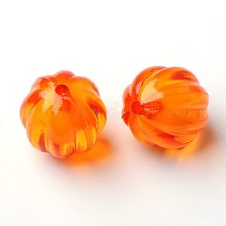 Thème d'automne perles acryliques transparentes, Perle en bourrelet, ronde, citrouille, rouge-orange, 22mm, Trou: 3mm, environ 140 pcs/500 g