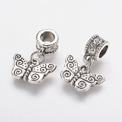Ciondoli pendenti europei in lega di stile tibetano, Ciondoli di grandi dimensioni, farfalla, argento antico, 21mm, Foro: 5 mm, ciondoli:10x15x3mm