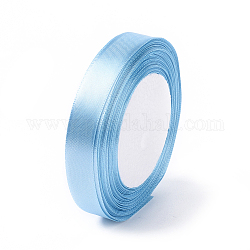 Ruban de satin à face unique, Ruban de polyester, bleu clair, taille: environ 5/8 pouce (16 mm) de large, 25yards / roll (22.86m / roll), 250yards / groupe (228.6m / groupe), 10 rouleaux / groupe