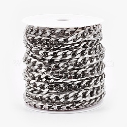 304 Stainless Steel Cuban Link Chains, Chunky Curb Chains, Unwelded, with Spool, Stainless Steel Color, 11x7.5x2mm, about 32.8 Feet(10m)/roll