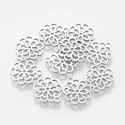 304 Stainless Steel Charms, Flower, Stainless Steel Color, 14.5x13x1mm, Hole: 1.5mm