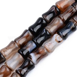 Hebras de ágata natural / cuentas de ágata rayada, teñido y climatizada, en forma de junta de bambú, 12x8mm, agujero: 1.2 mm, aproximamente 33 pcs / cadena, 15.55 pulgada (39.5 cm)