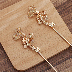 Iron Hair Stick Findings, with Alloy Findings, Jade Ruyi Shape, Light Gold, 120x2.5mm, Tray: 4mm