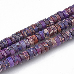 Hilos sintético de cuentas de jaspe imperial, abalorios heishi, Disco redondo plano, púrpura, 4~5x2~2.5mm, agujero: 0.5 mm, aproximamente 173 pcs / cadena, 15.5 pulgada.