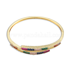Brazalete con bisagras de circonitas cúbicas de colores, joyas de latón para mujer, sin níquel, dorado, diámetro interior: 2-1/4 pulgada (5.8 cm)