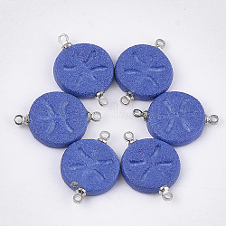 Conectores de eslabones de porcelana hechos a mano, esmerilado, con fornituras de latón, redondo y plano con la constelación, Platino, azul, Piscis, 22x15~15.5x3mm, agujero: 1.5 mm