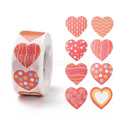 Autocollants en papier coeur saint valentin, étiquettes adhésives rouleau autocollants, étiquette cadeau, pour enveloppes, fête, présente la décoration, Modèles mixtes, 25x24x0.1mm, 500pcs / roll