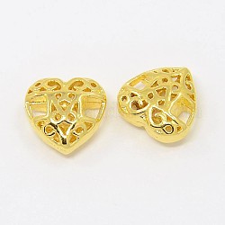 Brass Links, Heart, Golden Color, Size: about 11.5mm wide, 11mm long, 5mm thick, hole: 2x3mm.