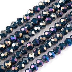 Hebras redondas facetadas (32 facetas) de cuentas de vidrio electrochapado chapadas en arcoíris, azul marino, 4mm, agujero: 1 mm, aproximamente 90~95 pcs / cadena, 12.8~13.6 pulgada (32~34 cm)