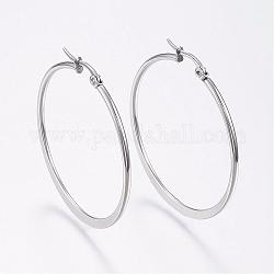 304 Stainless Steel Big Hoop Earrings, Hypoallergenic Earrings, Flat Ring Shape, Stainless Steel Color, 12 Gauge, 44~46x2mm, Pin: 0.7x1mm
